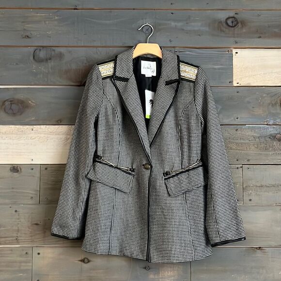$199 Sam Edelman Margot Embellished Faux Leather Trim One Button Blazer S - Picture 1 of 9